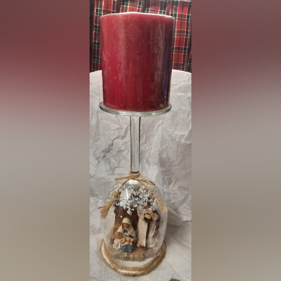 Other - Hand Crafted By Me~Red Candle Holder with Nativity Scene